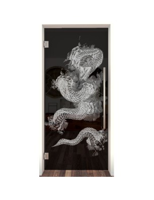 Pendeltür Dragon Gelasert Auf Grauglas
