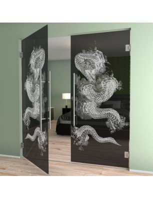Pendeltür Dragon Gelasert Auf Grauglas