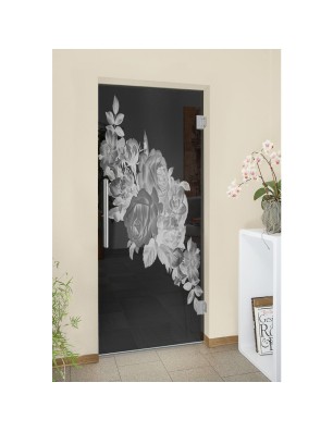 Pendeltür Rose Gelasert Auf Grauglas