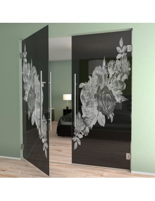 Pendeltür Rose Gelasert Auf Grauglas