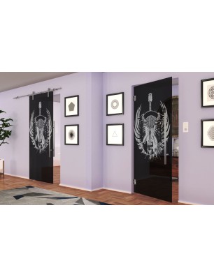 Pendeltür Guitar Rebell Gelasert Auf Grauglas