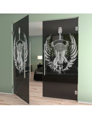 Pendeltür Guitar Rebell Gelasert Auf Grauglas