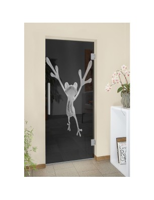 Pendeltür Crazy Frog Gelasert Auf Grauglas