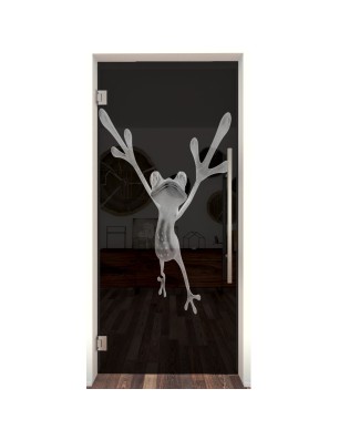 Pendeltür Crazy Frog Gelasert Auf Grauglas