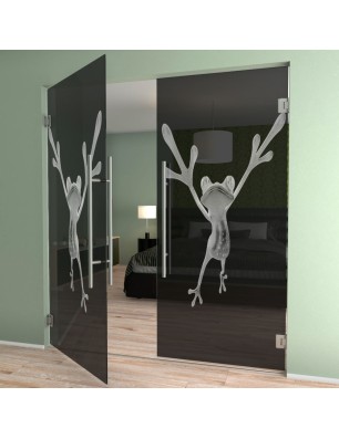 Pendeltür Crazy Frog Gelasert Auf Grauglas