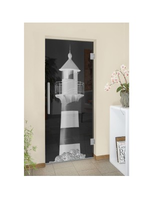 Pendeltür Leuchtturm 2 Gelasert Auf Grauglas