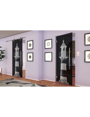 Pendeltür Leuchtturm 2 Gelasert Auf Grauglas