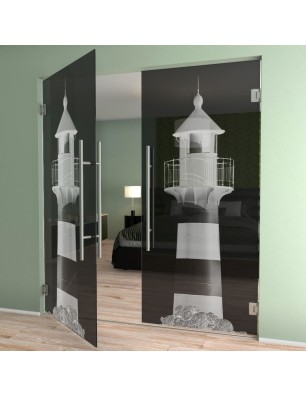 Pendeltür Leuchtturm 2 Gelasert Auf Grauglas