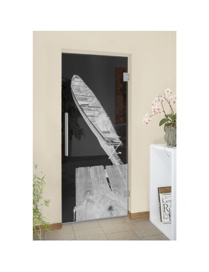 Pendeltür Boot 2 Gelasert Auf Grauglas