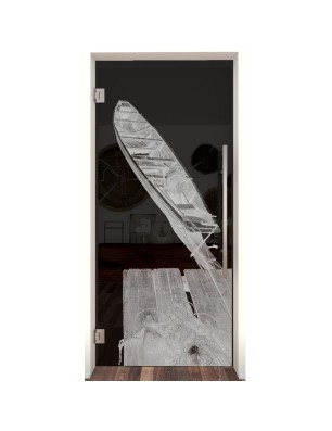 Pendeltür Boot 2 Gelasert Auf Grauglas