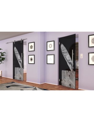 Pendeltür Boot 2 Gelasert Auf Grauglas