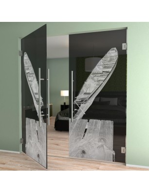 Pendeltür Boot 2 Gelasert Auf Grauglas