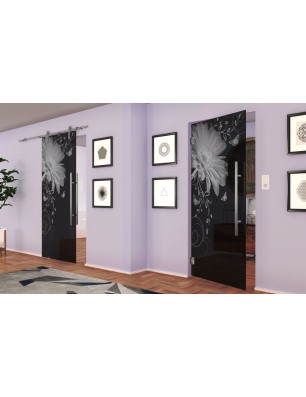 Pendeltür Blume 3 Gelasert Auf Grauglas