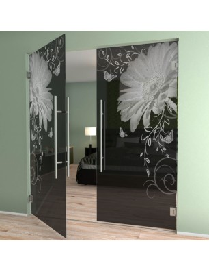 Pendeltür Blume 3 Gelasert Auf Grauglas