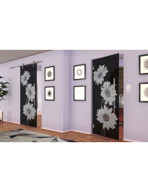 Pendeltür Kamille Gelasert Auf Grauglas