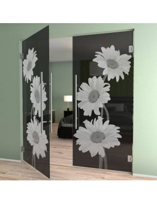 Pendeltür Kamille Gelasert Auf Grauglas