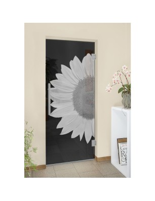 Pendeltür Sonnenblume Gelasert Auf Grauglas