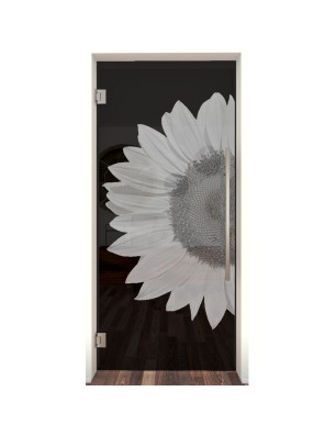 Pendeltür Sonnenblume Gelasert Auf Grauglas