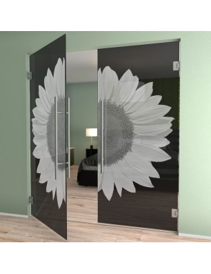 Pendeltür Sonnenblume Gelasert Auf Grauglas