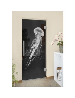 Pendeltür Qualle II Gelasert Auf Grauglas