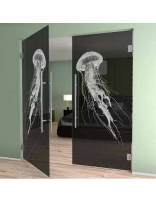 Pendeltür Qualle II Gelasert Auf Grauglas