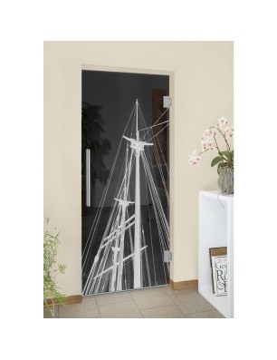 Pendeltür Dreimaster Gelasert Auf Grauglas