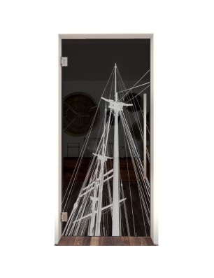 Pendeltür Dreimaster Gelasert Auf Grauglas