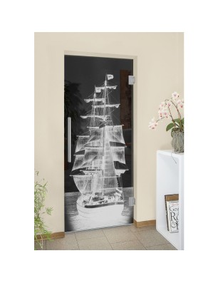 Pendeltür Segelschiff II Gelasert Auf Grauglas