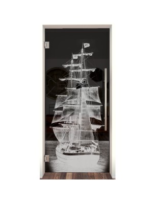 Pendeltür Segelschiff II Gelasert Auf Grauglas
