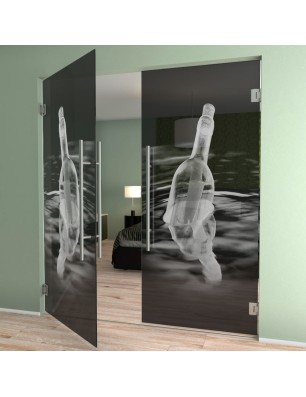 Pendeltür Nachricht Gelasert Auf Grauglas