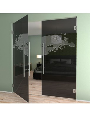 Pendeltür Europa Gelasert Auf Grauglas