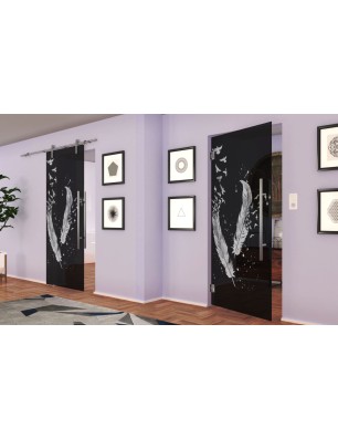 Pendeltür Phönix II Gelasert Auf Grauglas