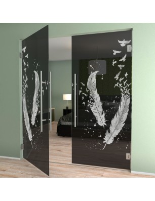 Pendeltür Phönix II Gelasert Auf Grauglas