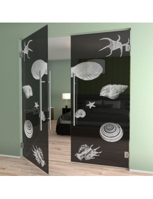 Pendeltür Muscheln II Gelasert Auf Grauglas