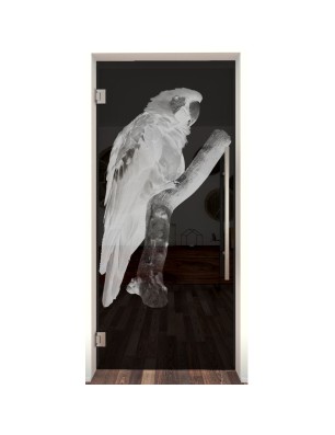 Pendeltür Pappagei Gelasert Auf Grauglas