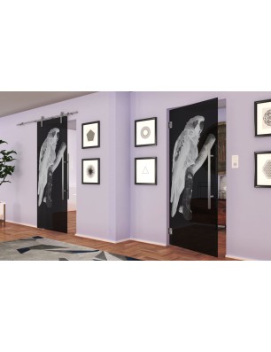 Pendeltür Pappagei Gelasert Auf Grauglas