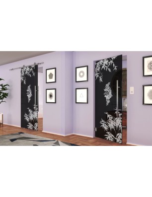 Pendeltür Äste 2 Gelasert Auf Grauglas