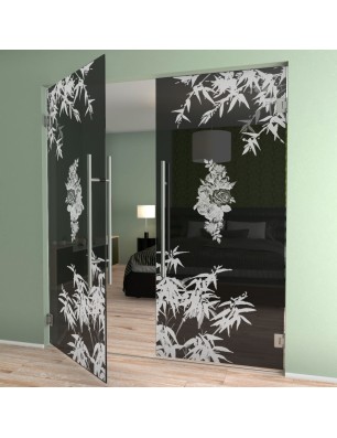 Pendeltür Äste 2 Gelasert Auf Grauglas