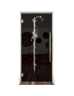 Pendeltür Floral Schwert Gelasert Auf Grauglas