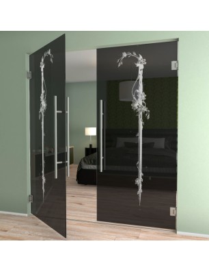 Pendeltür Floral Schwert Gelasert Auf Grauglas