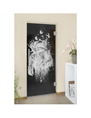 Pendeltür Astronaut Gelasert Auf Grauglas