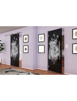 Pendeltür Astronaut Gelasert Auf Grauglas