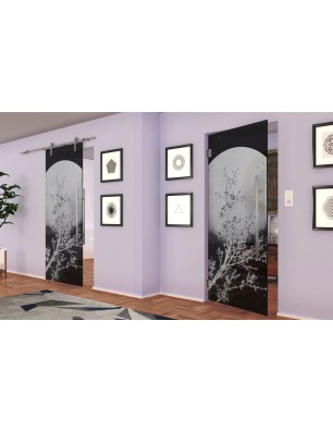 Pendeltür Mond Gelasert Auf Grauglas