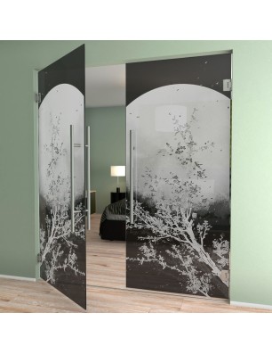 Pendeltür Mond Gelasert Auf Grauglas