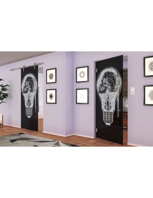 Pendeltür Skull Gelasert Auf Grauglas