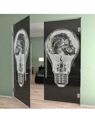 Pendeltür Skull Gelasert Auf Grauglas