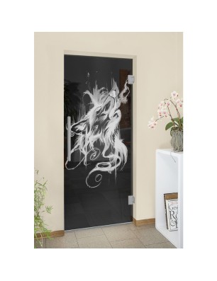 Pendeltür Wolf 3 Gelasert Auf Grauglas