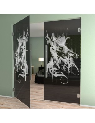 Pendeltür Wolf 3 Gelasert Auf Grauglas