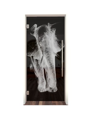 Pendeltür Elefant Gelasert Auf Grauglas