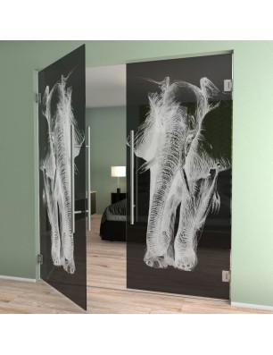 Pendeltür Elefant Gelasert Auf Grauglas